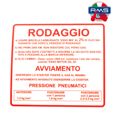 ADESIVO RODAGGIO RMS CLASSIC PIAGGIO VESPA 50-90-125CC 610170M002