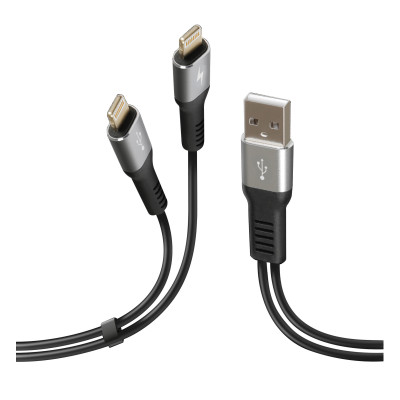 CAVO CON DOPPIO CONNETTORE, USB   APPLE 8 PIN - 100 CM - NERO